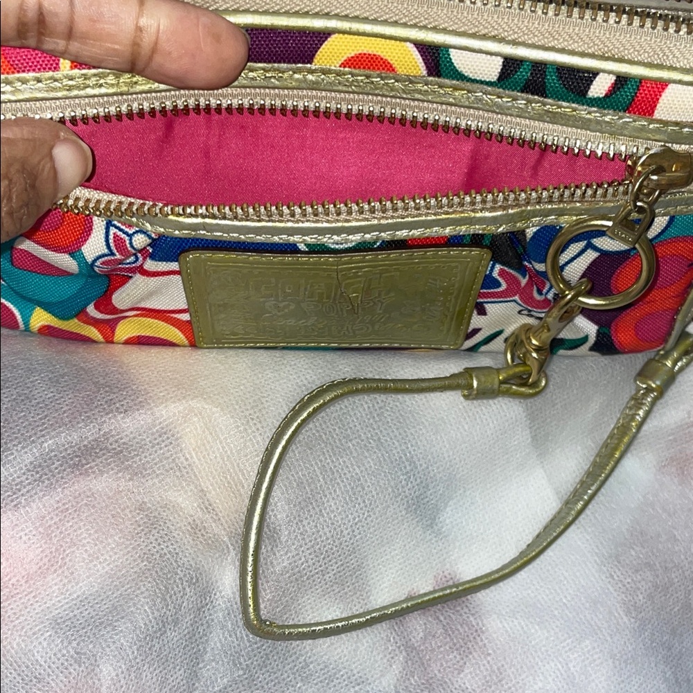 Coach Poppy Colorful Patterned Wallet/Wristlet with Gold Accents - Picture 11 of 13